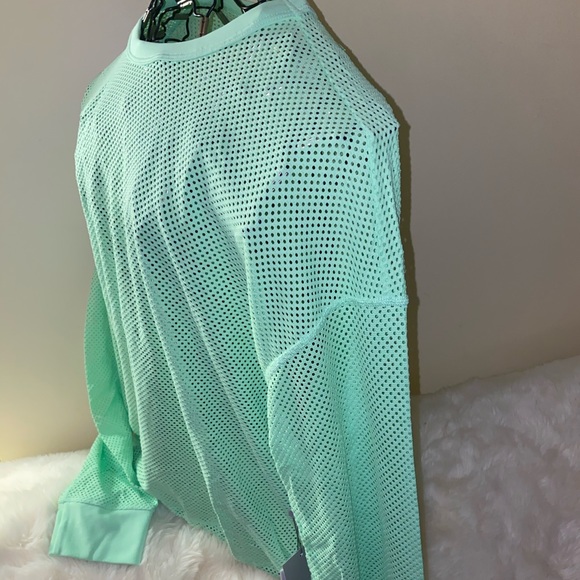 DKNY Sport Mesh Long-Sleeve Crop Pullover Top Size XL Mint Green - Picture 3 of 6